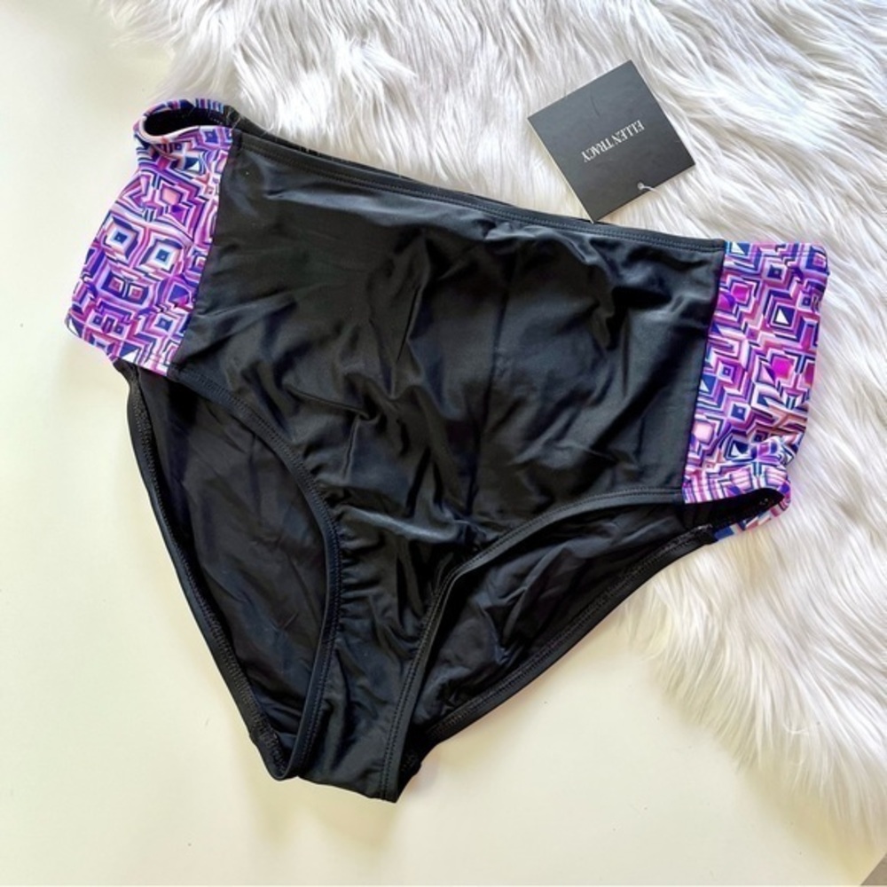 Ellen Tracy Geo Print Black High Rise Bikini Bottoms